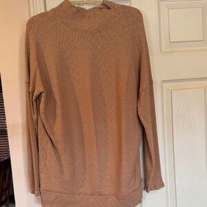 We The Free Ribbed Mock Neck Tunic Sweater in Light Brown
